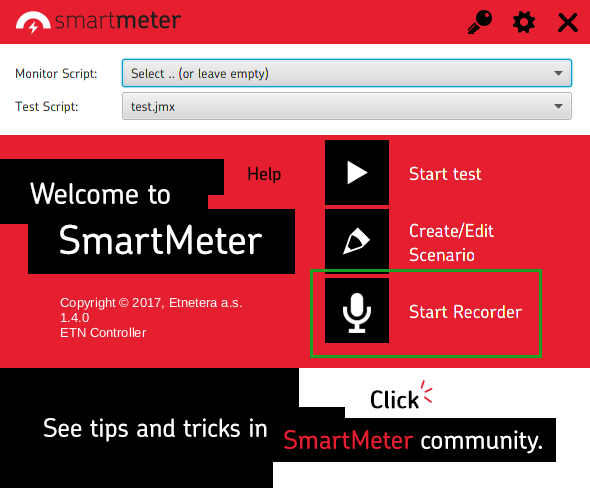 Welcome screen - start recorder